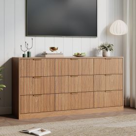 Fluted Dresser For Bedroom, Wood Storage Cabinet With Golden Metal Handles, Modern Closet Of Drawers for Living Room (Color: Walnut)