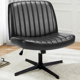 Cross Legged Office Living Room Rocking Gaming Chair Armless Wide Desk Adjustable Swivel Fabric Task Vanity Home Office (Color: Black)
