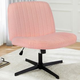 Cross Legged Office Living Room Rocking Gaming Chair Armless Wide Desk Adjustable Swivel Fabric Task Vanity Home Office (Color: Pink)
