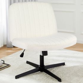 Cross Legged Office Living Room Rocking Gaming Chair Armless Wide Desk Adjustable Swivel Fabric Task Vanity Home Office (Color: White)