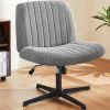 Cross Legged Office Living Room Rocking Gaming Chair Armless Wide Desk Adjustable Swivel Fabric Task Vanity Home Office