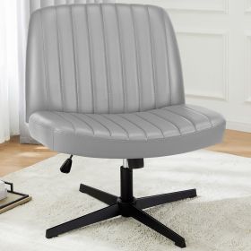 Cross Legged Office Living Room Rocking Gaming Chair Armless Wide Desk Adjustable Swivel Fabric Task Vanity Home Office (Color: Grey2)