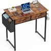 Computer Desk Small Home Office Bedroom Writing Study PC Table with Storage Space Fabric Side Bag Headphone Hook Metal Frame Adjustable