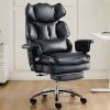 Executive Home Office Desk Chair Ergonomic High Back with Footrest & Lumbar Support, Reclining Height Adjustable PU Leather with Swivel Wheels