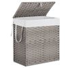 Laundry Basket with Lid, 110 L Hand-Woven Pp Rattan Laundry Basket with Compartments & Handles, Foldable, Removable Liner
