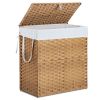 Laundry Basket with Lid, 110 L Hand-Woven Pp Rattan Laundry Basket with Compartments & Handles, Foldable, Removable Liner