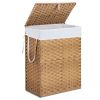 Laundry Basket with Lid, 110 L Hand-Woven Pp Rattan Laundry Basket with Compartments & Handles, Foldable, Removable Liner
