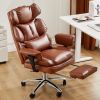 Executive Home Office Desk Chair Ergonomic High Back with Footrest & Lumbar Support, Reclining Height Adjustable PU Leather with Swivel Wheels