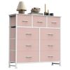 Dresser For Bedroom With 9 Fabric Storage Drawer Wardrobe Tall Chest Organizer Closet Adult Kids Clothes Cabinet Furniture
