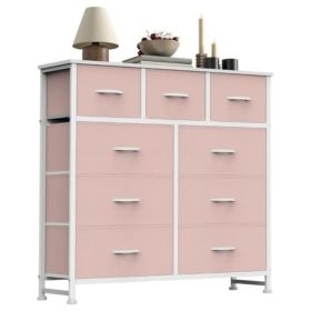 Dresser For Bedroom With 9 Fabric Storage Drawer Wardrobe Tall Chest Organizer Closet Adult Kids Clothes Cabinet Furniture (Color: Pink)