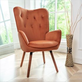 Mid-Century Modern Wingback Accent Chair, Button-Tufted Polyester Fabric Armchair with Solid Wood Splayed Legs for Living Room Bedroom Home Office (Color: as Pic)