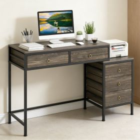 Computer Desk with 5 Drawers Home Office Desk with Side File Cabinet of 380 Lbs for Studying, Reading, Working (Main Material: Engineered Wood, Main Color: Grey)