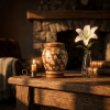 Floral pottery urns for ashes
