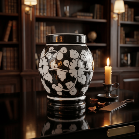 Floral pottery urns for ashes (Color: Black with White Florals Pottery Urns, size: 4.0)