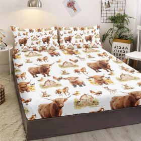 3pcs Little Cow And Duck Pet Theme Children's Fun Style Minimalist Comfort Series Bed Sheet And Two Pillowcases Bedding For All Seasons Use (Color: White, size: Queen)