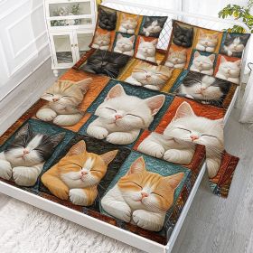 4pcs Cute Cat Cute Pet Series Beds 1 Bed Sheet 1 Bed Sheet And 2 Pillowcases Bedding, Suitable For All Seasons (Color: yellow, size: Twin)