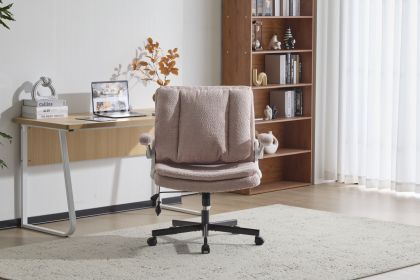 Leather Criss Cross Chair with Flip-Up Armrests, Cross Legged Office Chair on Wheels (Color: Pink)