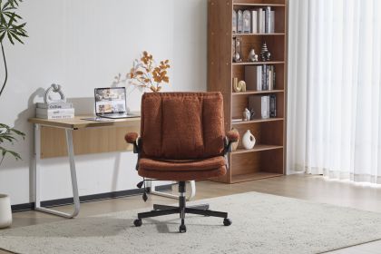 Leather Criss Cross Chair with Flip-Up Armrests, Cross Legged Office Chair on Wheels (Color: ORANGE)