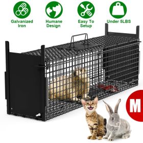 Live Animal Cage Trap For Animals Humane Galvanized Iron Trap Cage For Raccoons Armadillos Foxes Opossums Muskrats Beavers 26in 32in 40in Size Options (Option: Black-M Size 32in-No Glove)
