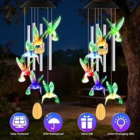1Pc - 2Pcs Options - Solar Hummingbird Wind Chime With Aluminum Tubes 7 Color Changing Wind Chime For Outside IPX4 Waterproof Outdoor Garden Yard Deco (Option: 2pcs)