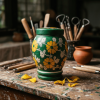 Floral pottery urns for ashes