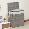 Laundry Basket with Lid, 110 L Hand-Woven Pp Rattan Laundry Basket with Compartments & Handles, Foldable, Removable Liner