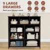 9 Drawer Dresser with Metal Frame and Wooden Top Fabric Storage Organizer Tower for Bedroom Living Room Entryway Office Closet Classic Freestanding Wa