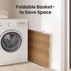 Laundry Basket with Lid, 110 L Hand-Woven Pp Rattan Laundry Basket with Compartments & Handles, Foldable, Removable Liner