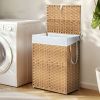 Laundry Basket with Lid, 110 L Hand-Woven Pp Rattan Laundry Basket with Compartments & Handles, Foldable, Removable Liner