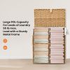 Laundry Basket with Lid, 110 L Hand-Woven Pp Rattan Laundry Basket with Compartments & Handles, Foldable, Removable Liner