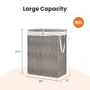 Laundry Basket with Lid, 110 L Hand-Woven Pp Rattan Laundry Basket with Compartments & Handles, Foldable, Removable Liner