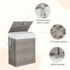 Laundry Basket with Lid, 110 L Hand-Woven Pp Rattan Laundry Basket with Compartments & Handles, Foldable, Removable Liner