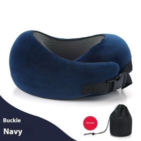 Soft Memory Foam Travel Neck Pillow U Shape Adjustable Support Comfortably Sleeping On Plane Car Office Noon Break (Option: Navy Blue Card Deduction-1PC)