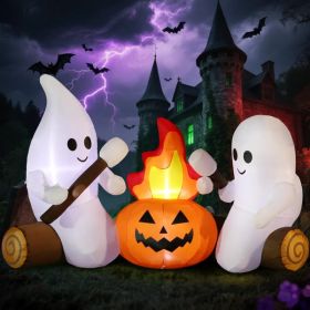 12FT Halloween Inflatables Decoration Giant Ghost With 3-Colored Flame Rotation LED Light Spooky Halloween Decorations Outdoor Blow Up Yard Decoration (Option: GhostCampfire)
