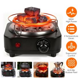 Electric Charcoal Burner 500W Hookah Charcoal Burner Compact Coal Burner For Hooka Cubes Shisha With Grill And Tongs 5 Temperature Gears Thermostat Co (Option: BlacK)